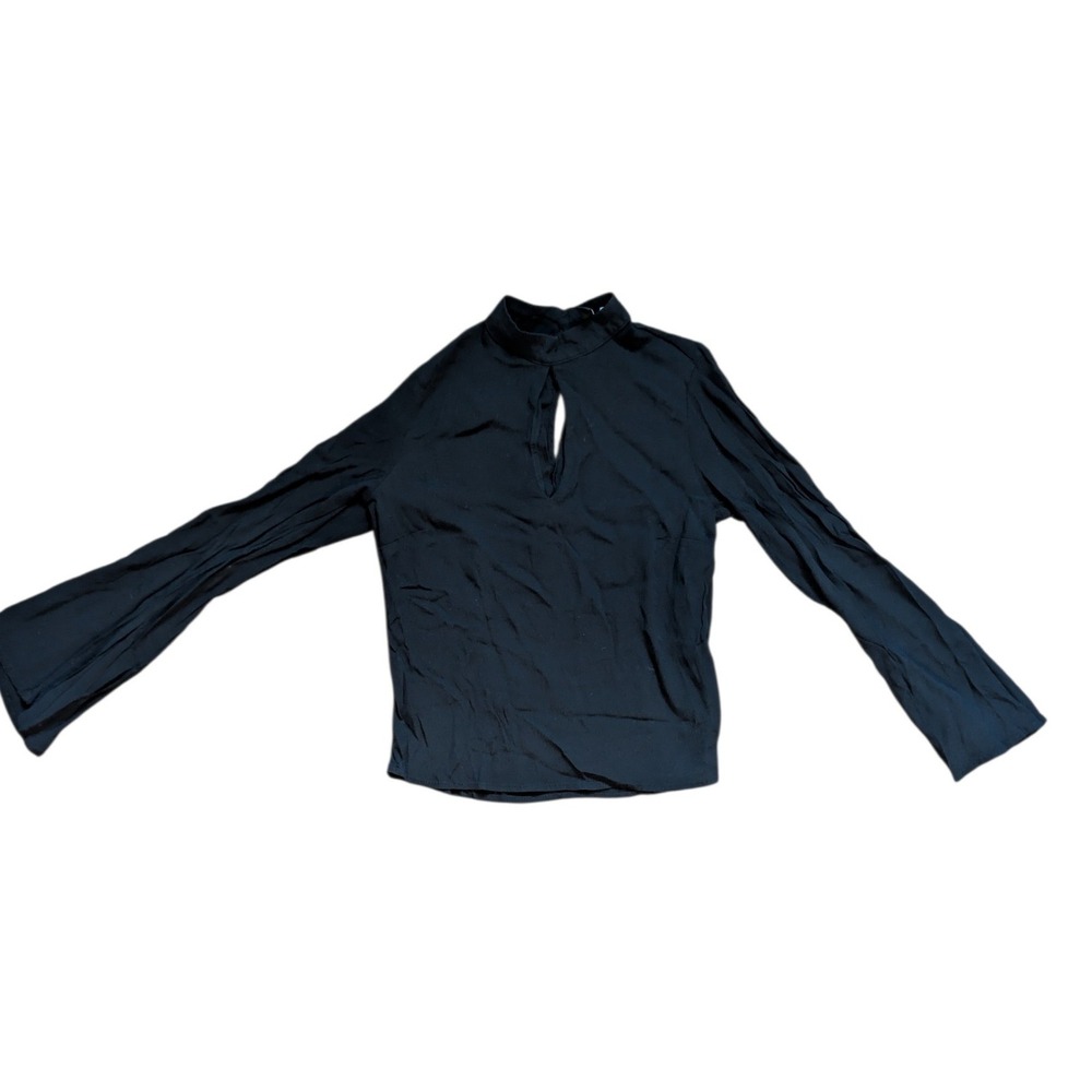 Goth Black Mock Neck Keyhole Long Sleeve Flare Sleeve‎ Blouse Top Size 0 Grunge